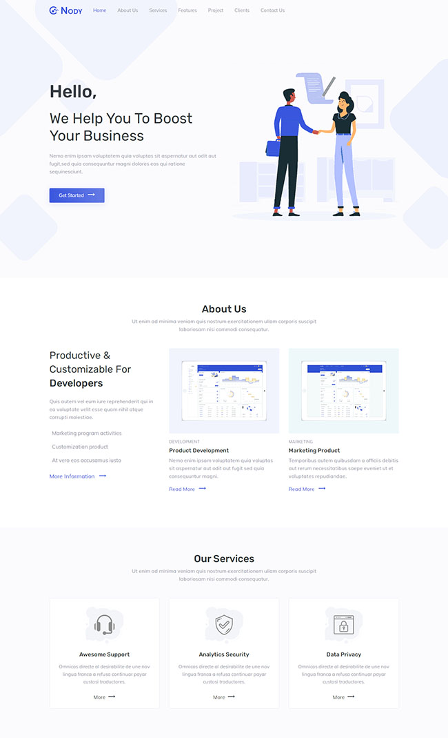 稳重大气的浅蓝色单页企业网站模板