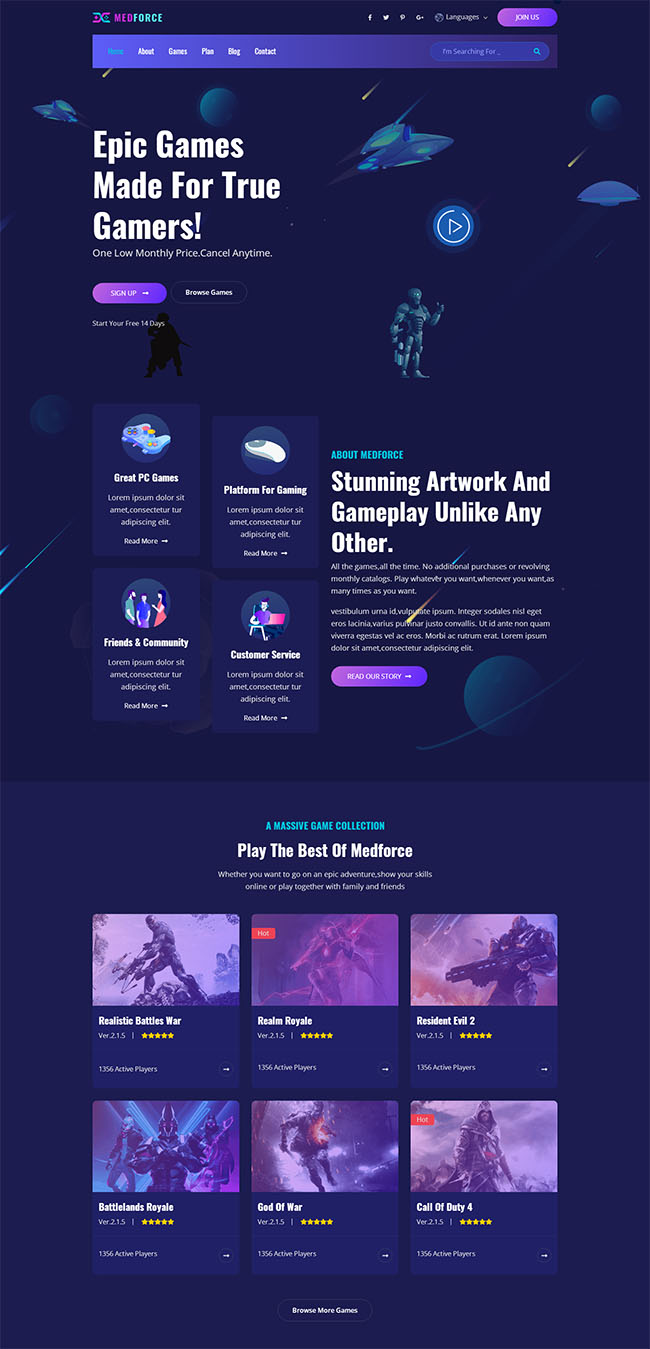 紫色游戏官网网站HTML5模板